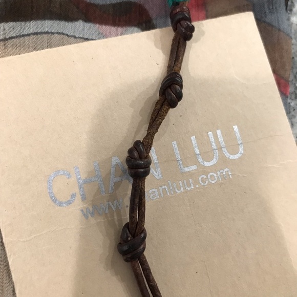 Chan Luu Wrap Bracelet Turquoise & Gold Tone Herringbone Chain Leather Closure - Picture 6 of 6